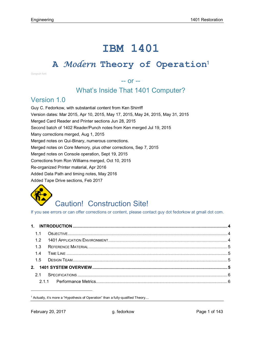 IBM 1401, a Modern Theory of Operation