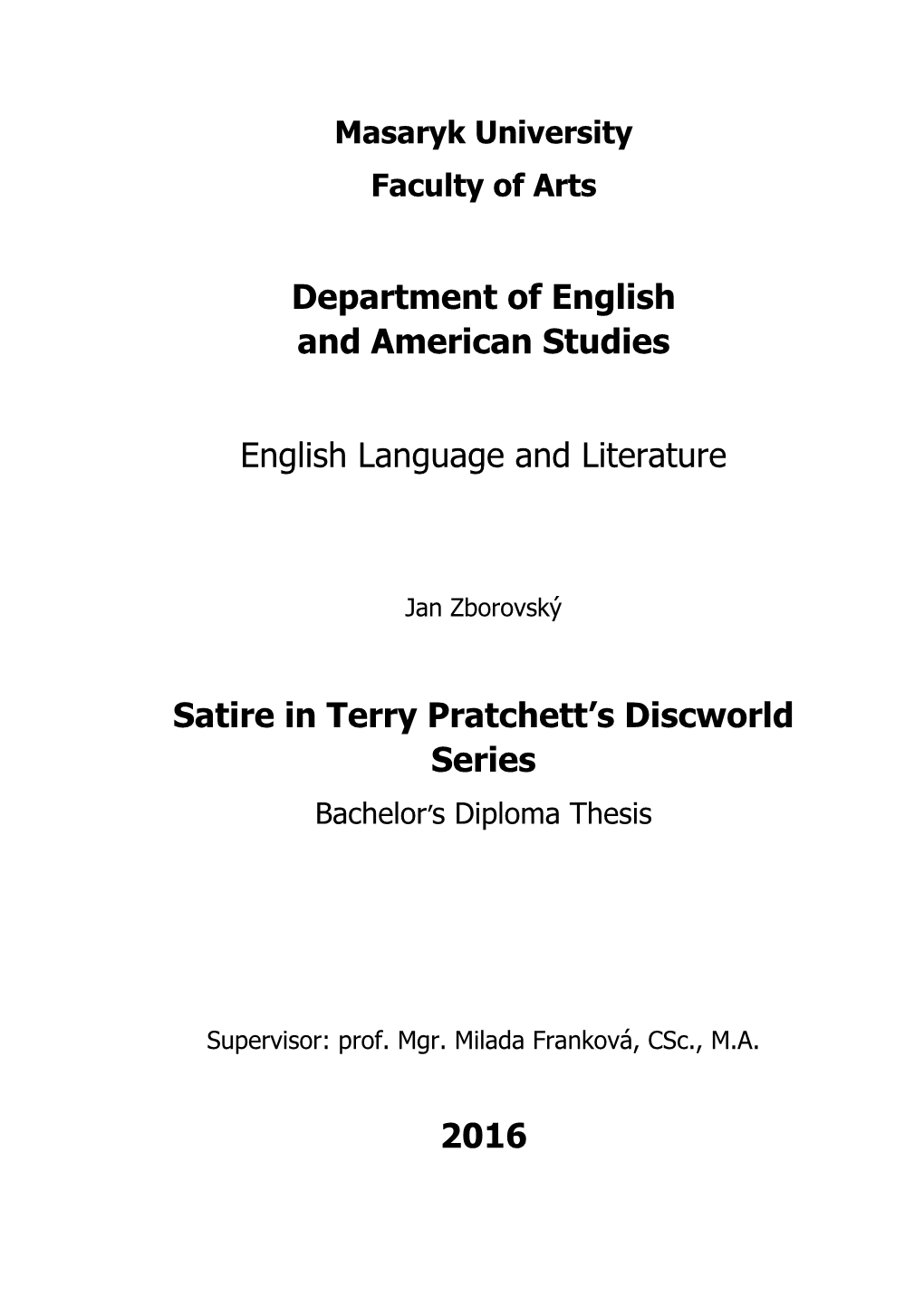 Department of English and American Studies English Language And