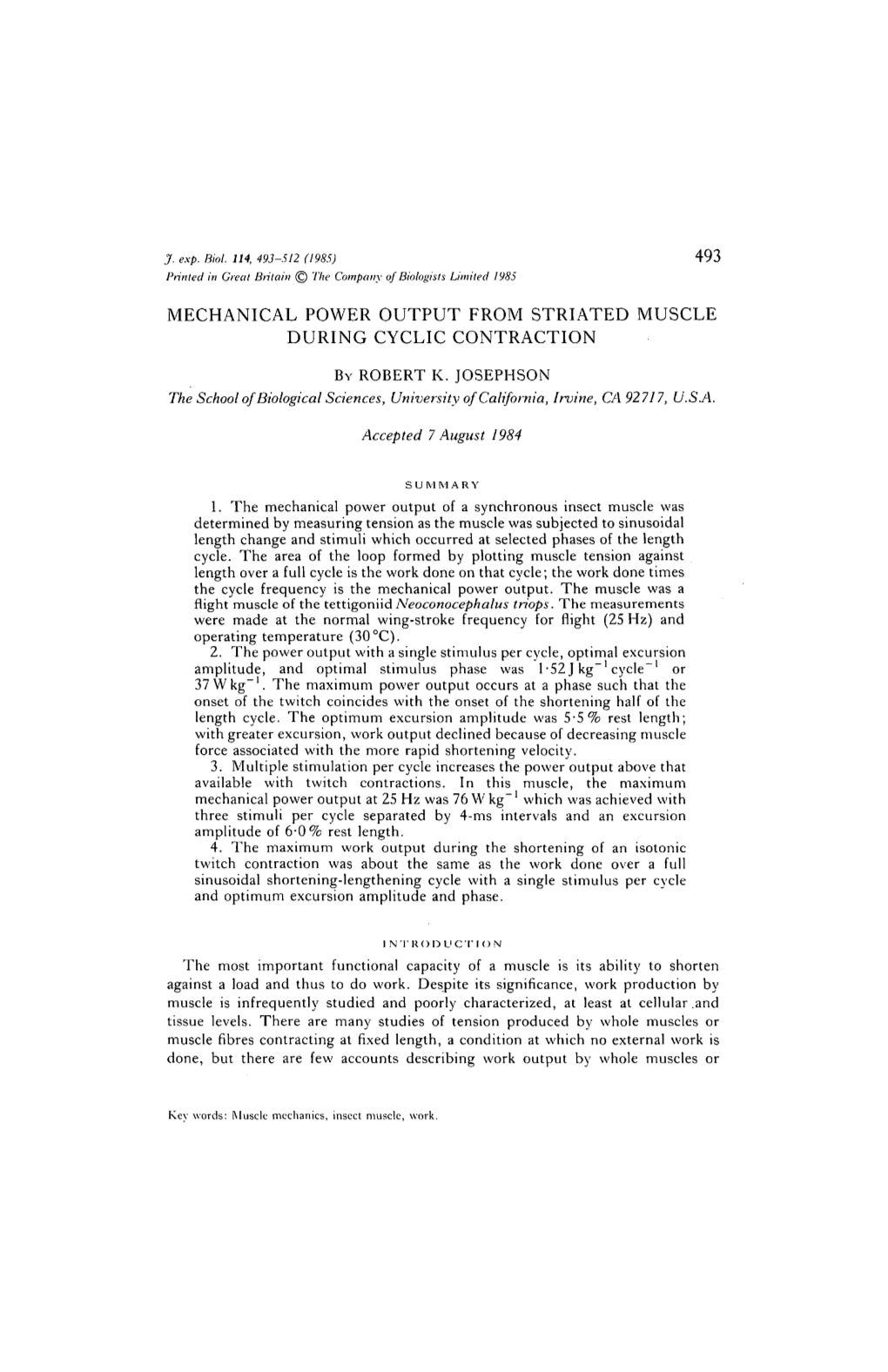 Mechanical Power Output from Striated Muscle During Cyclic Contraction by Robert K