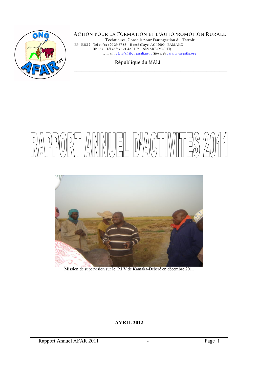 Rapport Annuel AFAR 2011 - Page 1