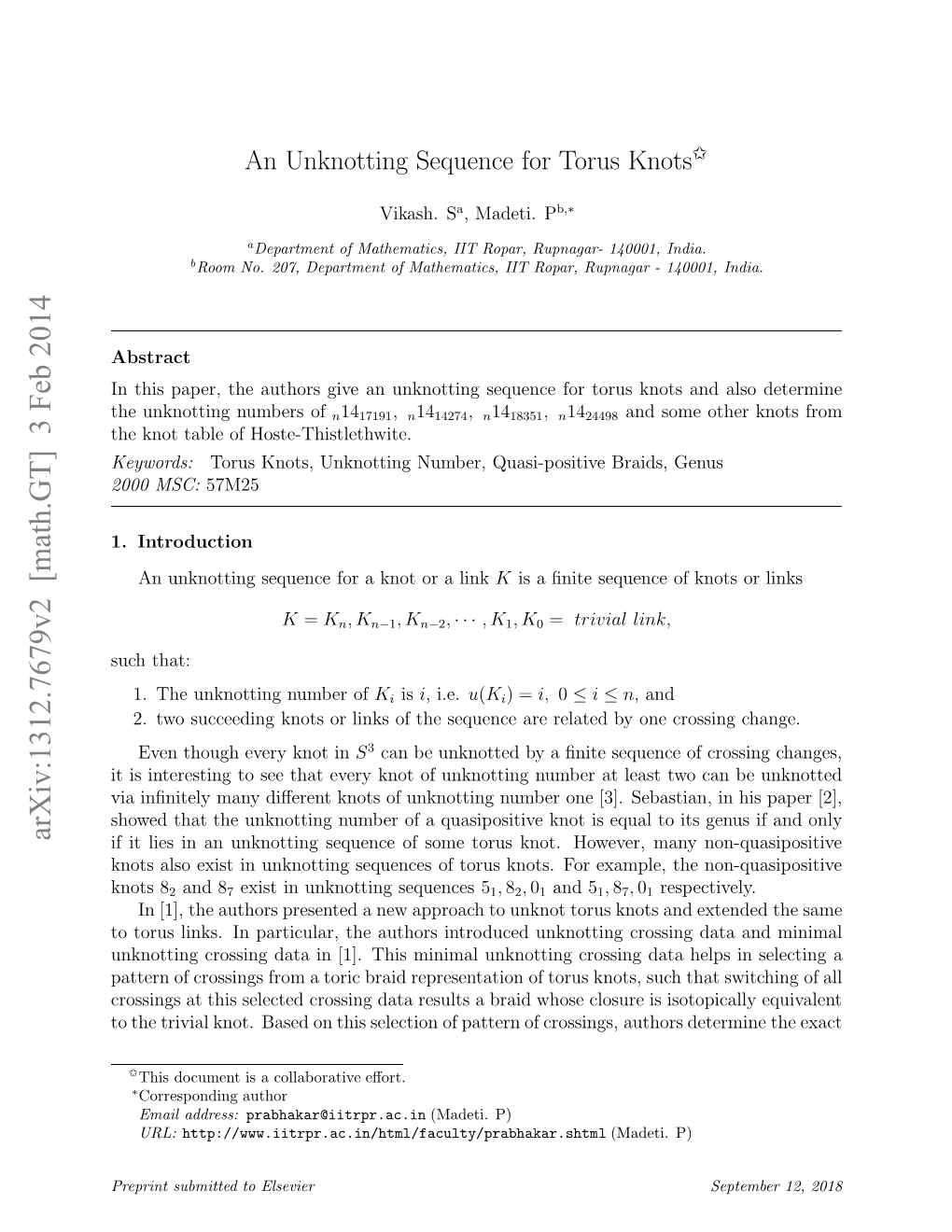 An Unknotting Sequence for Torus Knots