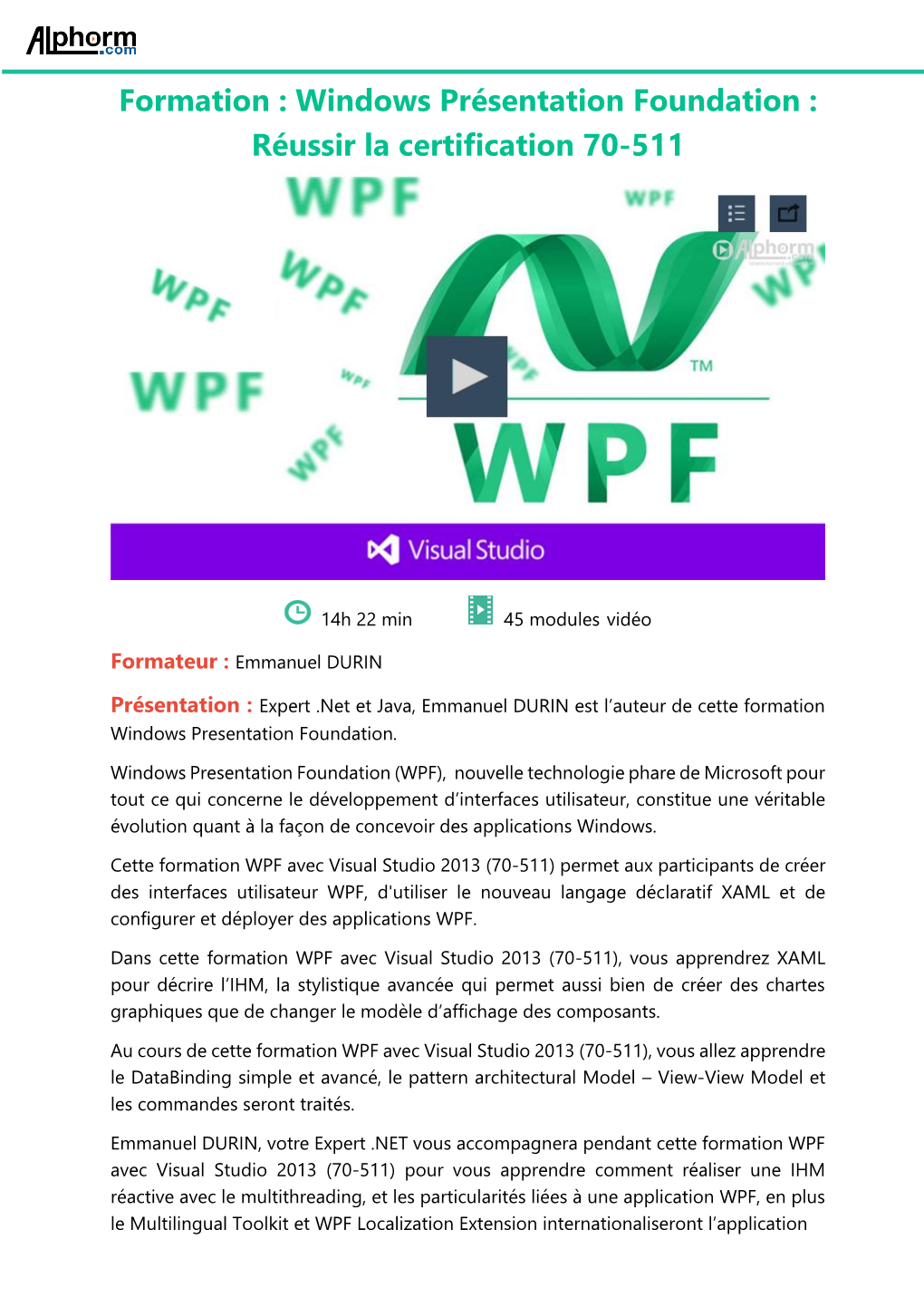 Windows Présentation Foundation : Réussir La Certification 70-511