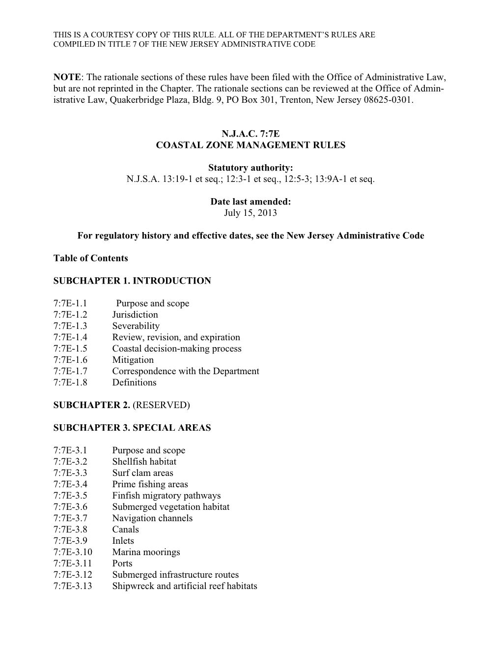 N.J.A.C. 7:7E Coastal Zone Management Rules