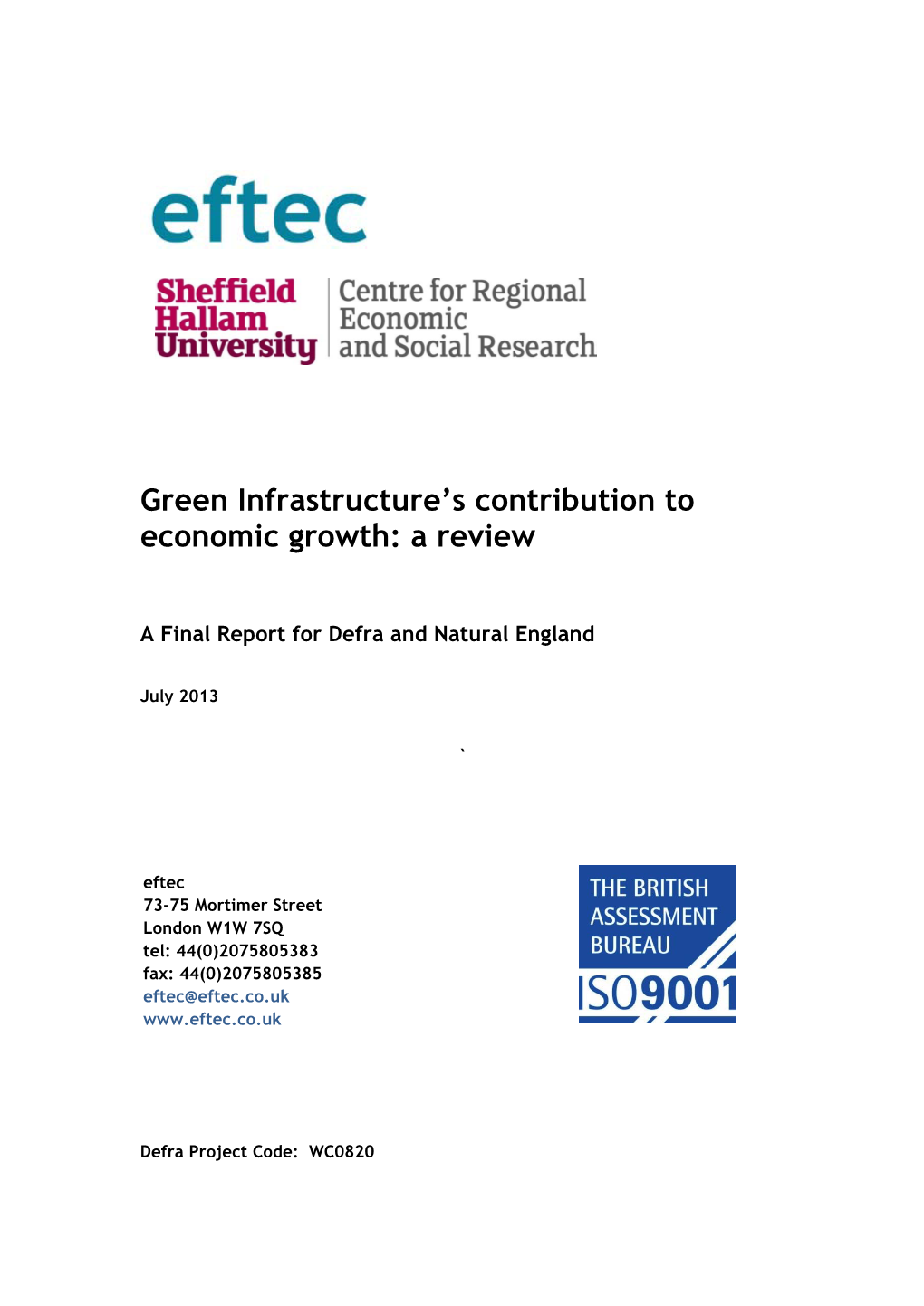 Green Infrastructure's Contribution to Economic Growth: a Review