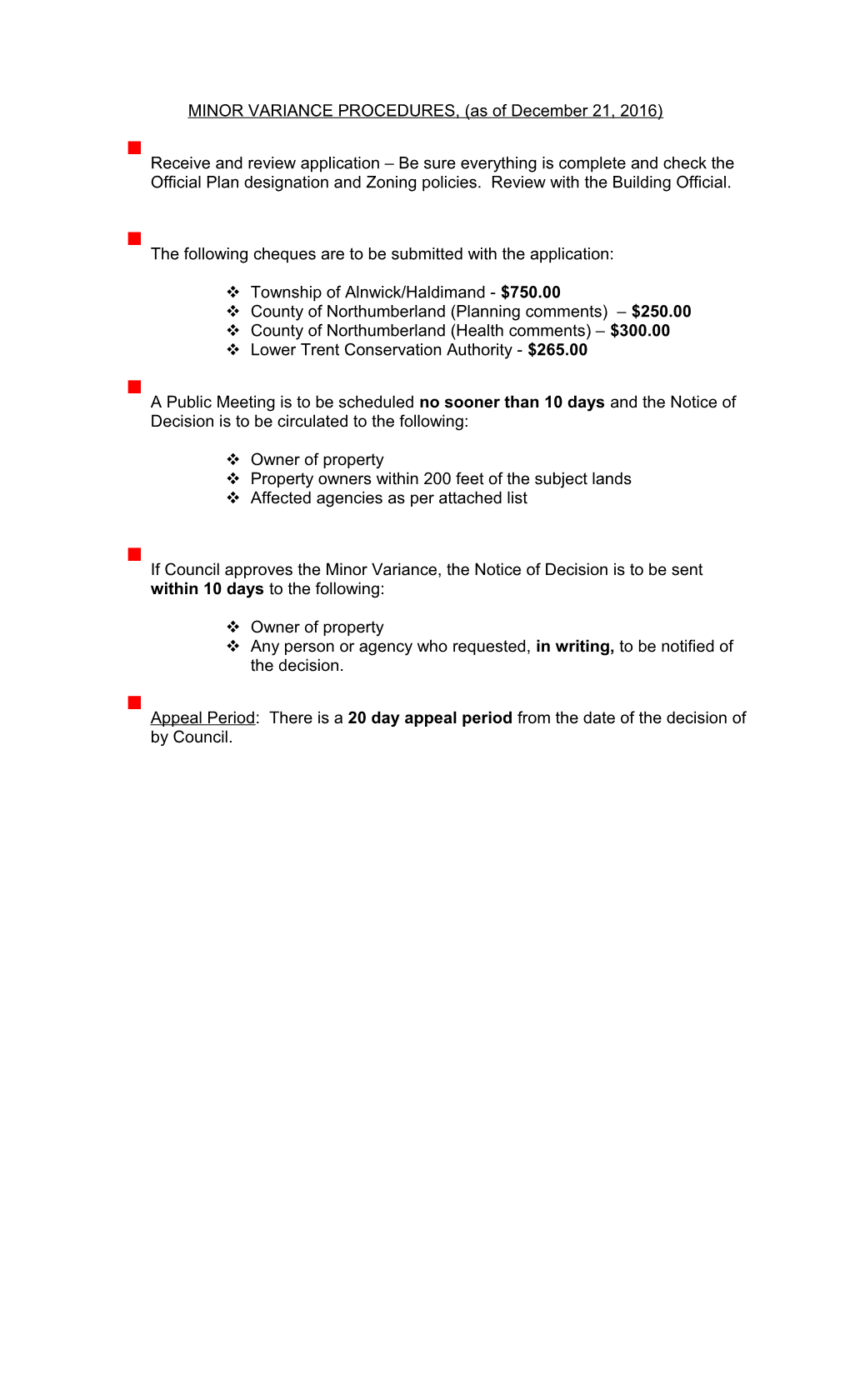 MINOR VARIANCE PROCEDURES, (As of December 21, 2016)