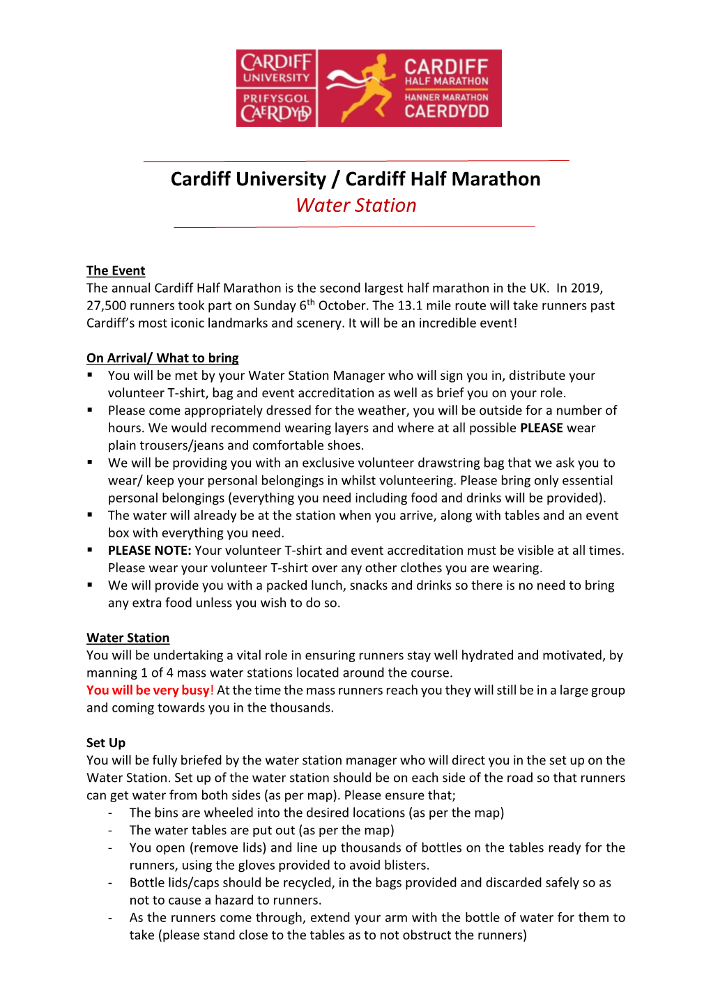 Cardiff University / Cardiff Half Marathon Water Station