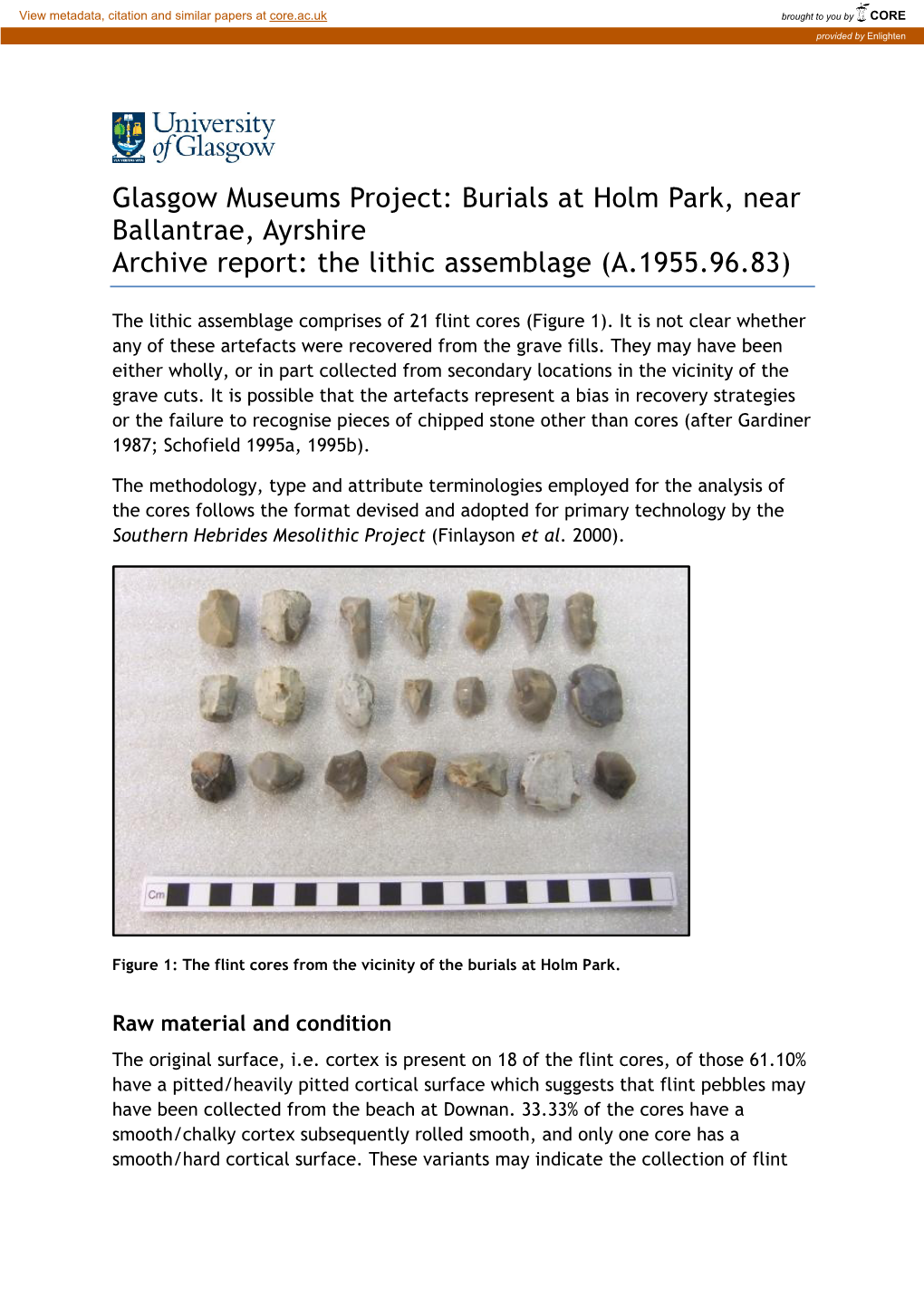 Glasgow Museums Project: Burials at Holm Park, Near Ballantrae, Ayrshire Archive Report: the Lithic Assemblage (A.1955.96.83)