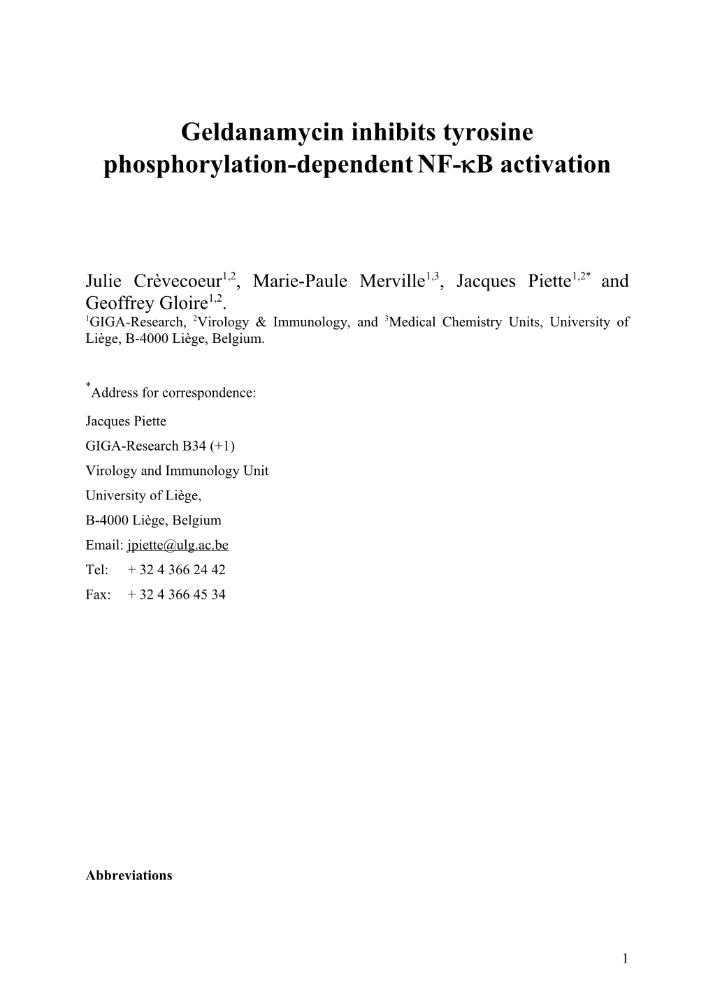 Hsp90 Activity Is Required for Tyrosine Phosphorylation-Dependent NF-Κb Activation