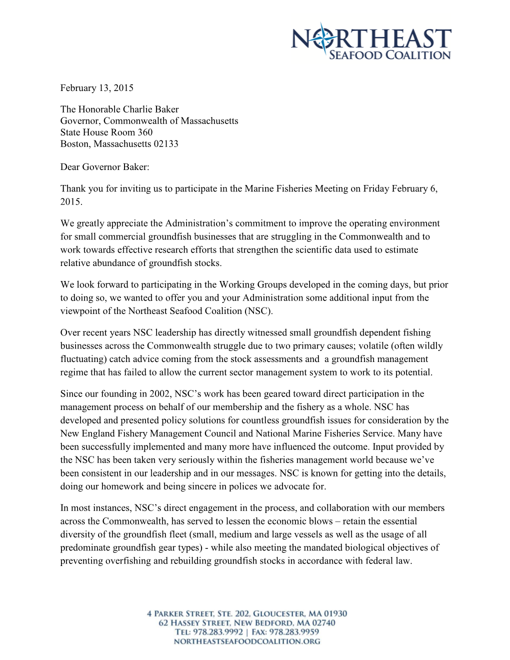 NSC Letter to Governor Baker Feb 13 2015