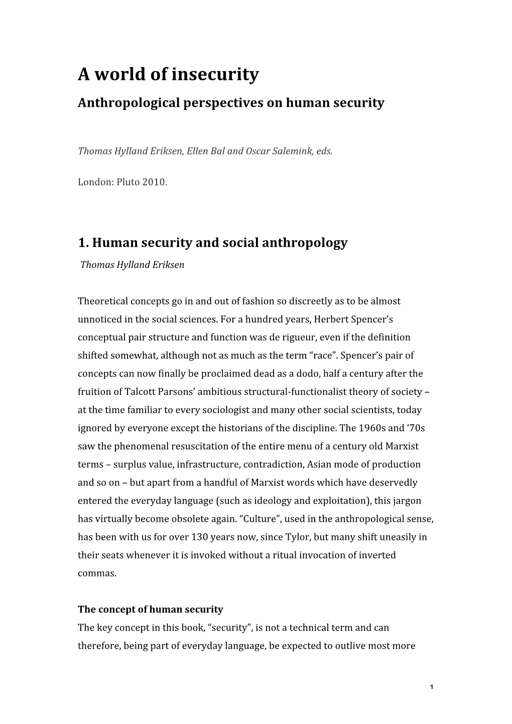 A World of Insecurity Anthropological Perspectives on Human Security