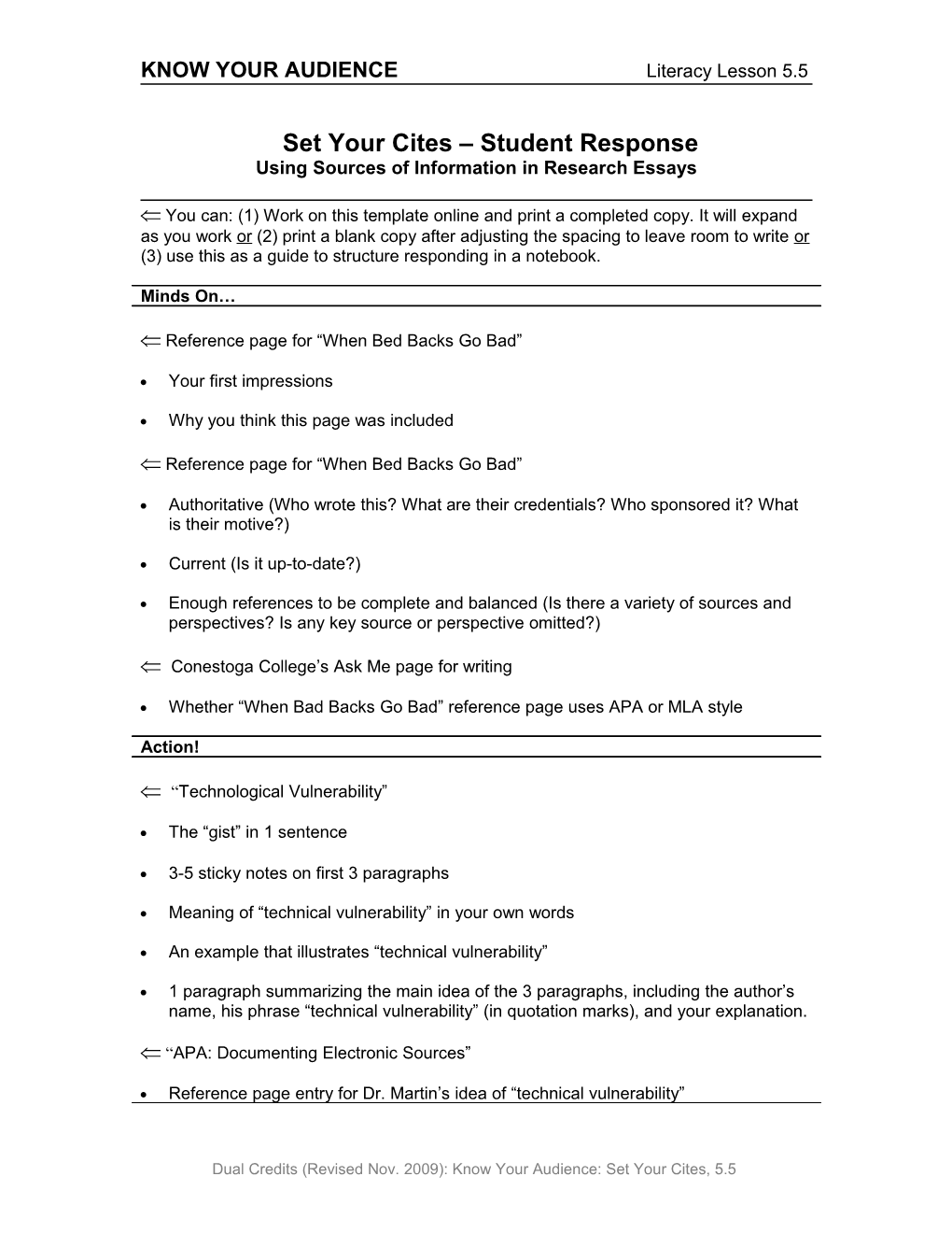 Set Your Cites Student Response