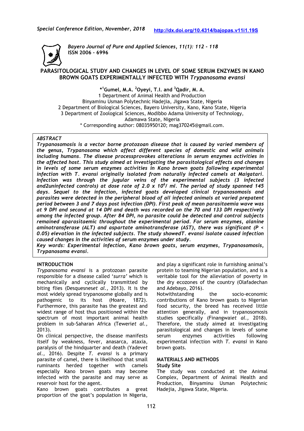 Parasitological Study and Chang Brown Goats Experimental Al Study and Changes in Level of Some Serum Enzymes in Oats Experimenta