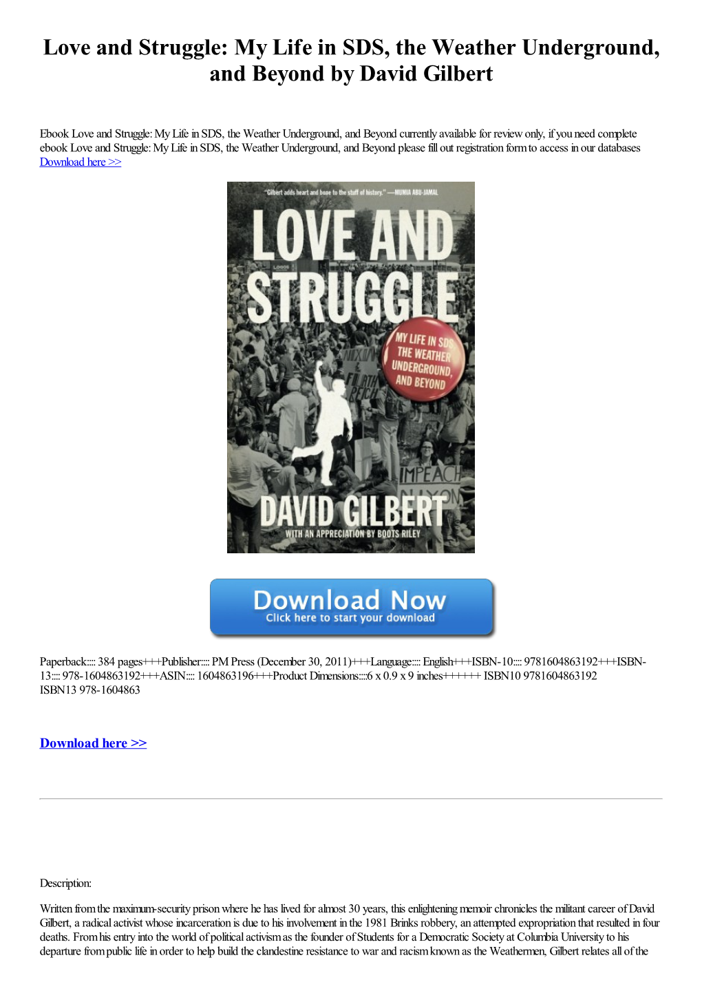 Love and Struggle: My Life in SDS, the Weather Underground, and Beyond by David Gilbert