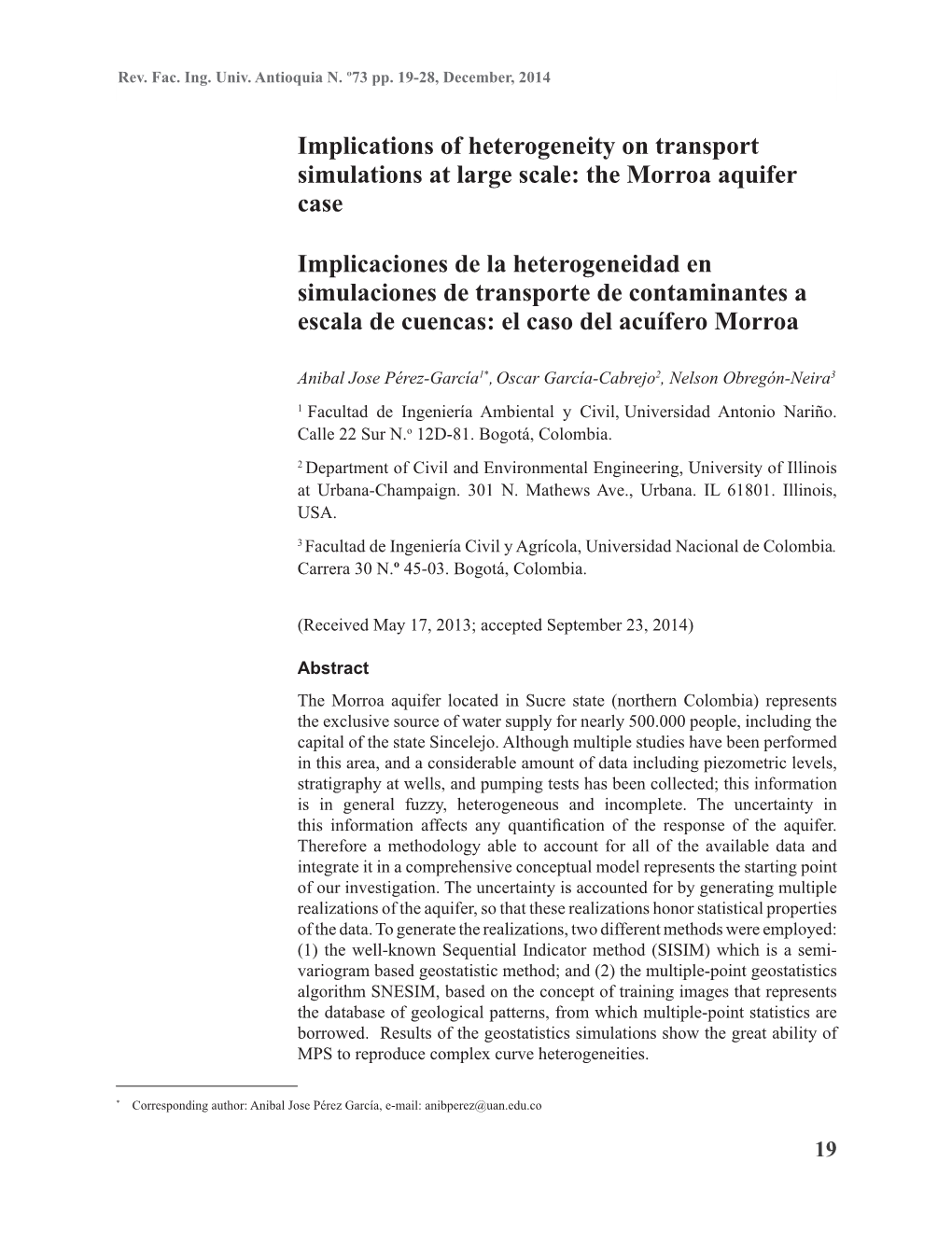 Implications of Heterogeneity on Transport Simulations at Large Scale: the Morroa Aquifer Case