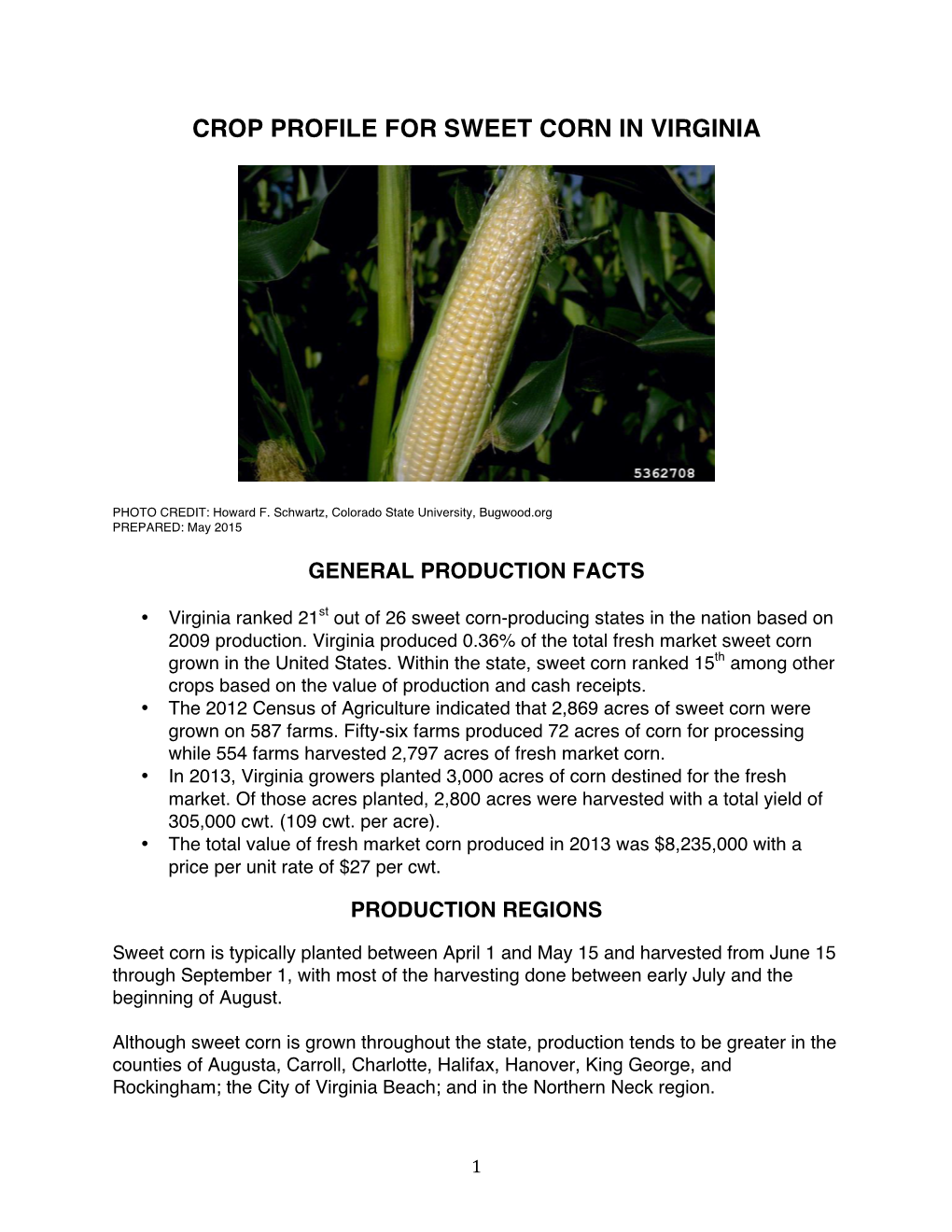 Crop Profile for Sweet Corn in Virginia