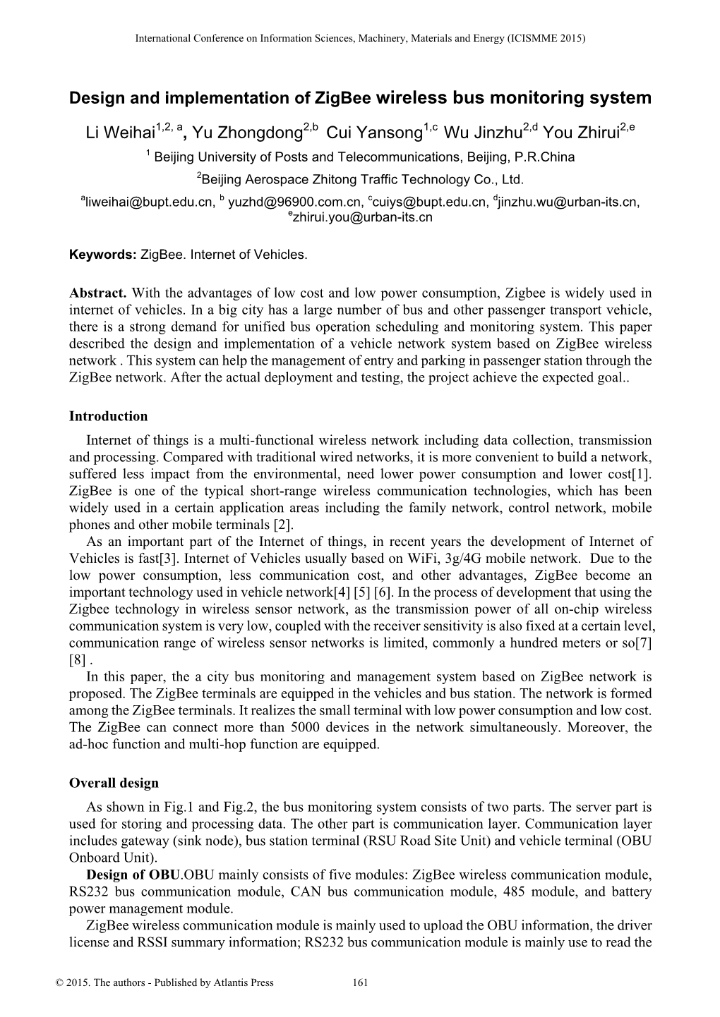 Design and Implementation of Zigbee Wireless Bus Monitoring System Li