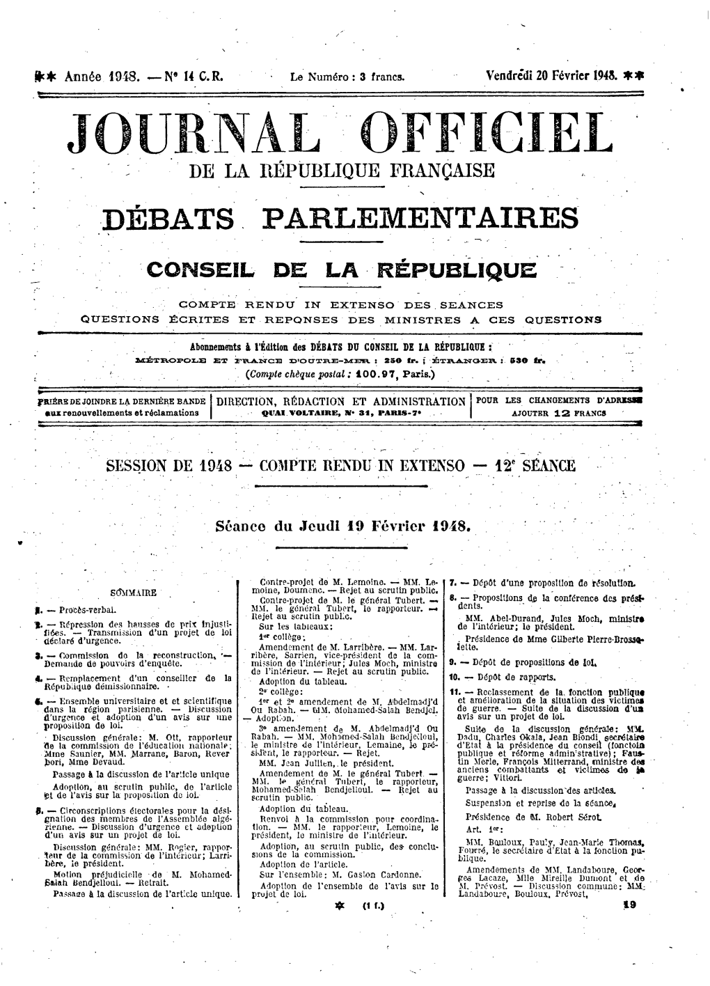 Jeudi 19 Février 1948