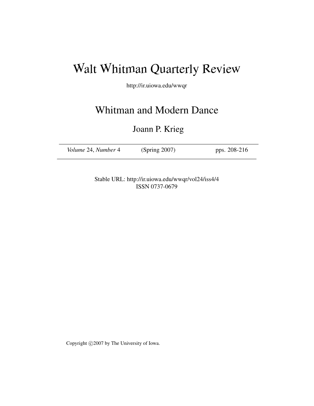 Walt Whitman Quarterly Review