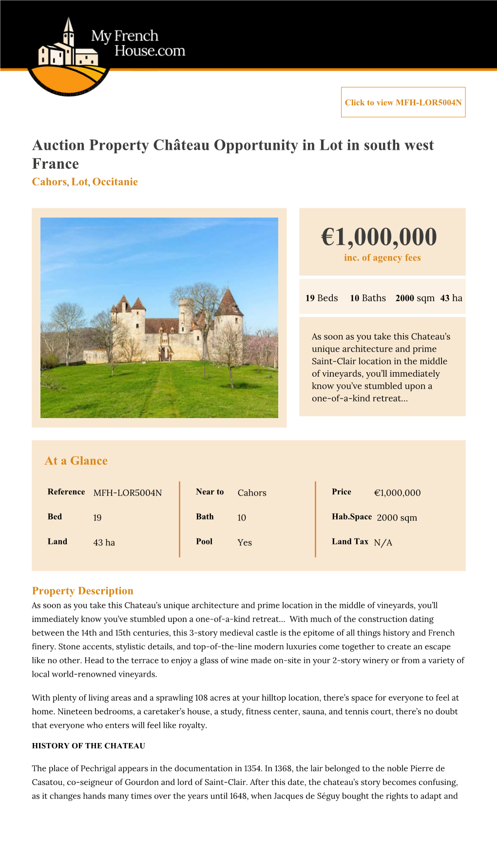 19 Bedroom Chateau for Sale – Cahors