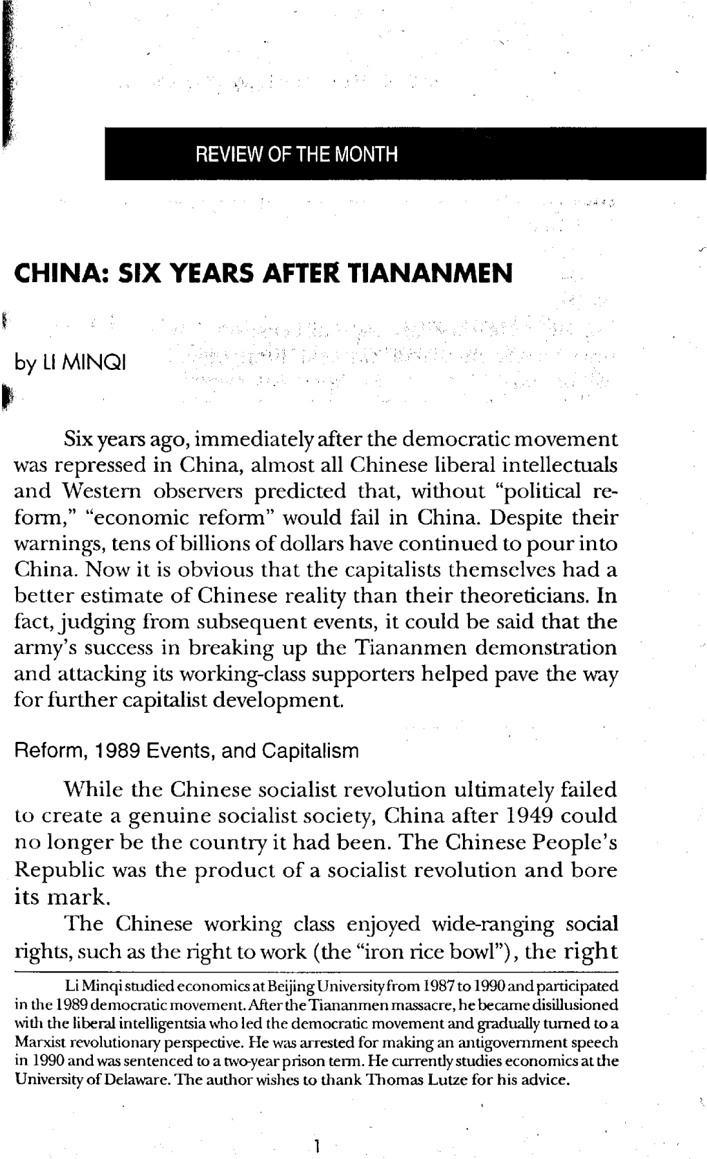 China: Six Years After Tiananmen
