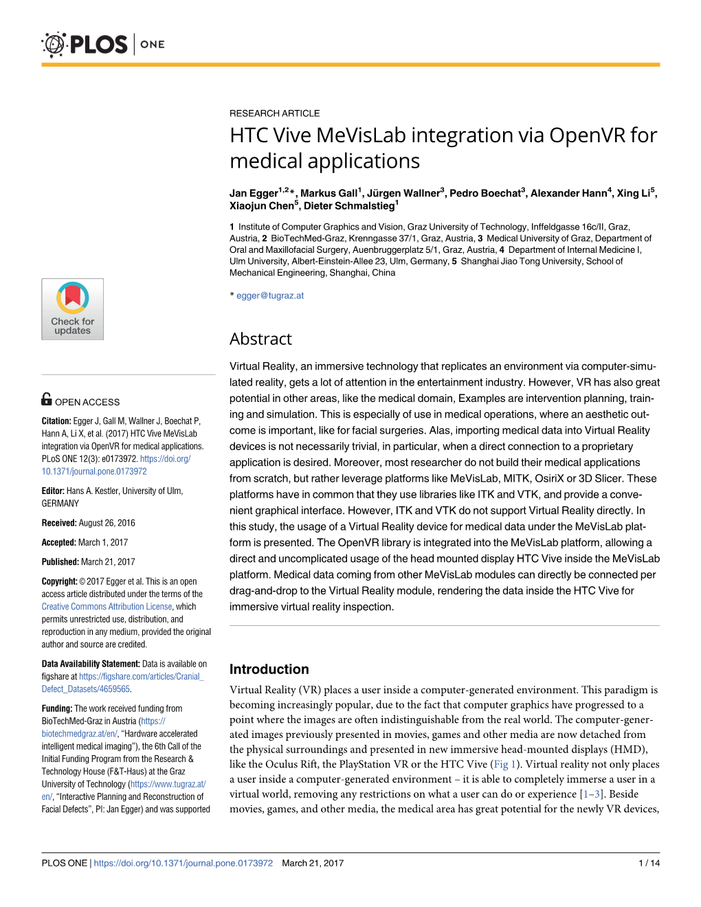 HTC Vive Mevislab Integration Via Openvr for Medical Applications