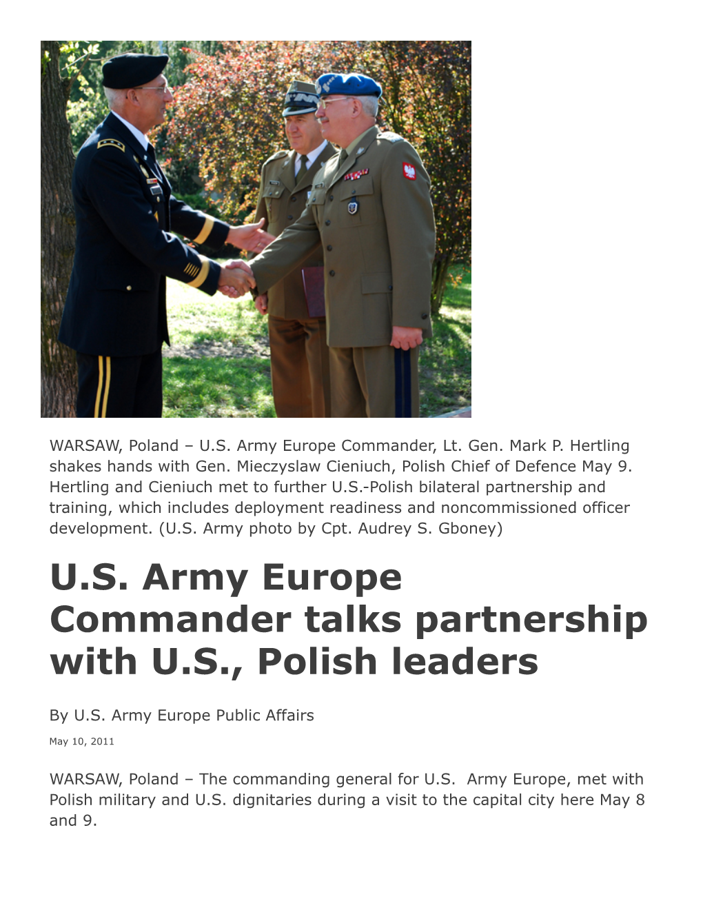 U.S. Army Europe Commander Talks Partnership with U.S., Polish Leaders