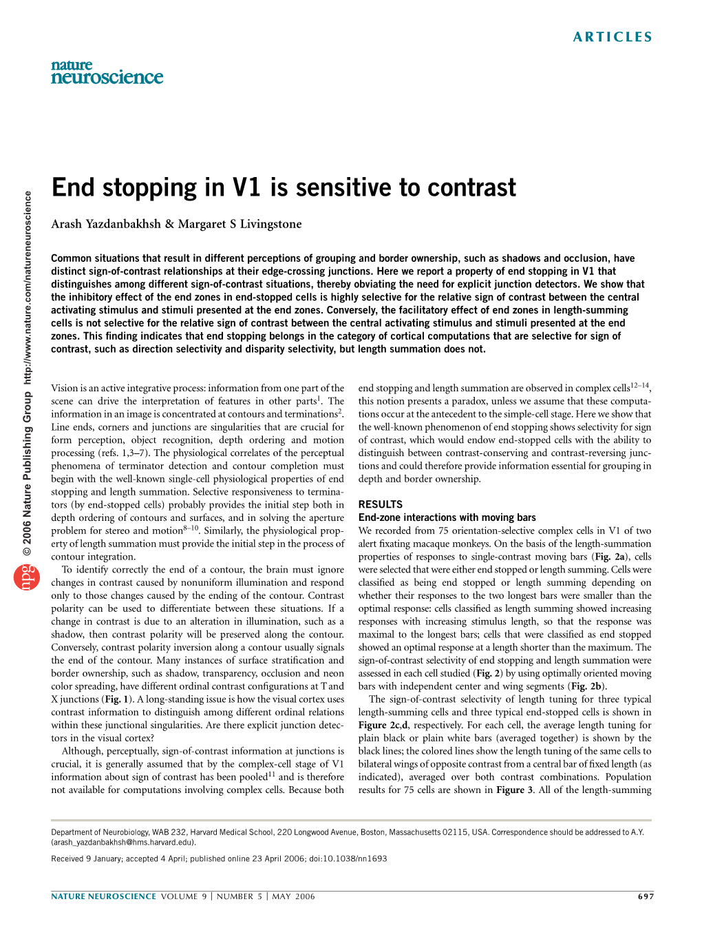 End Stopping in V1 Is Sensitive to Contrast