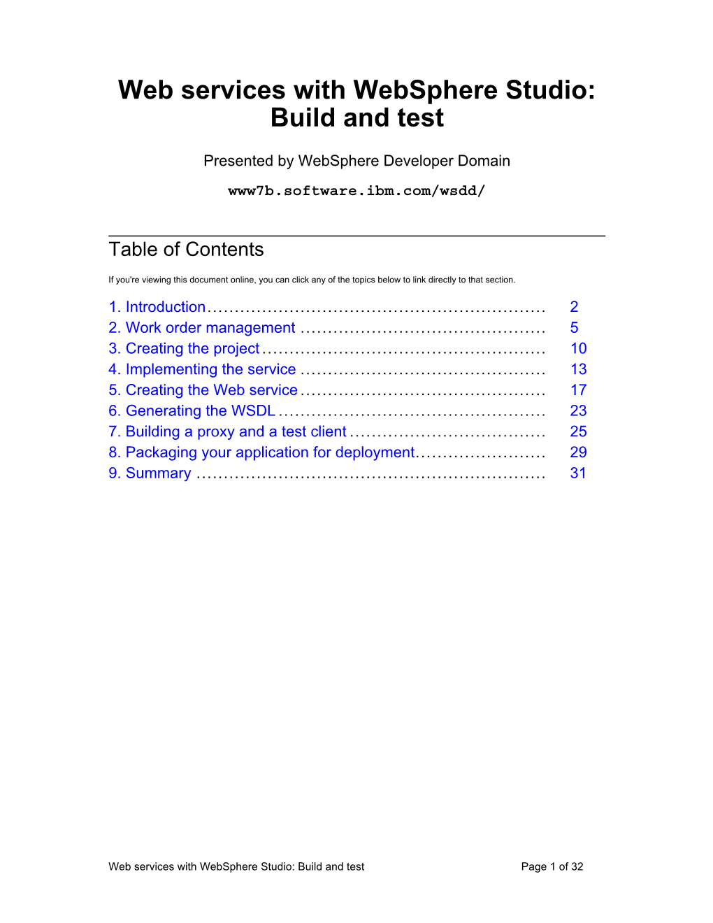 Web Services with Websphere Studio: Build and Test