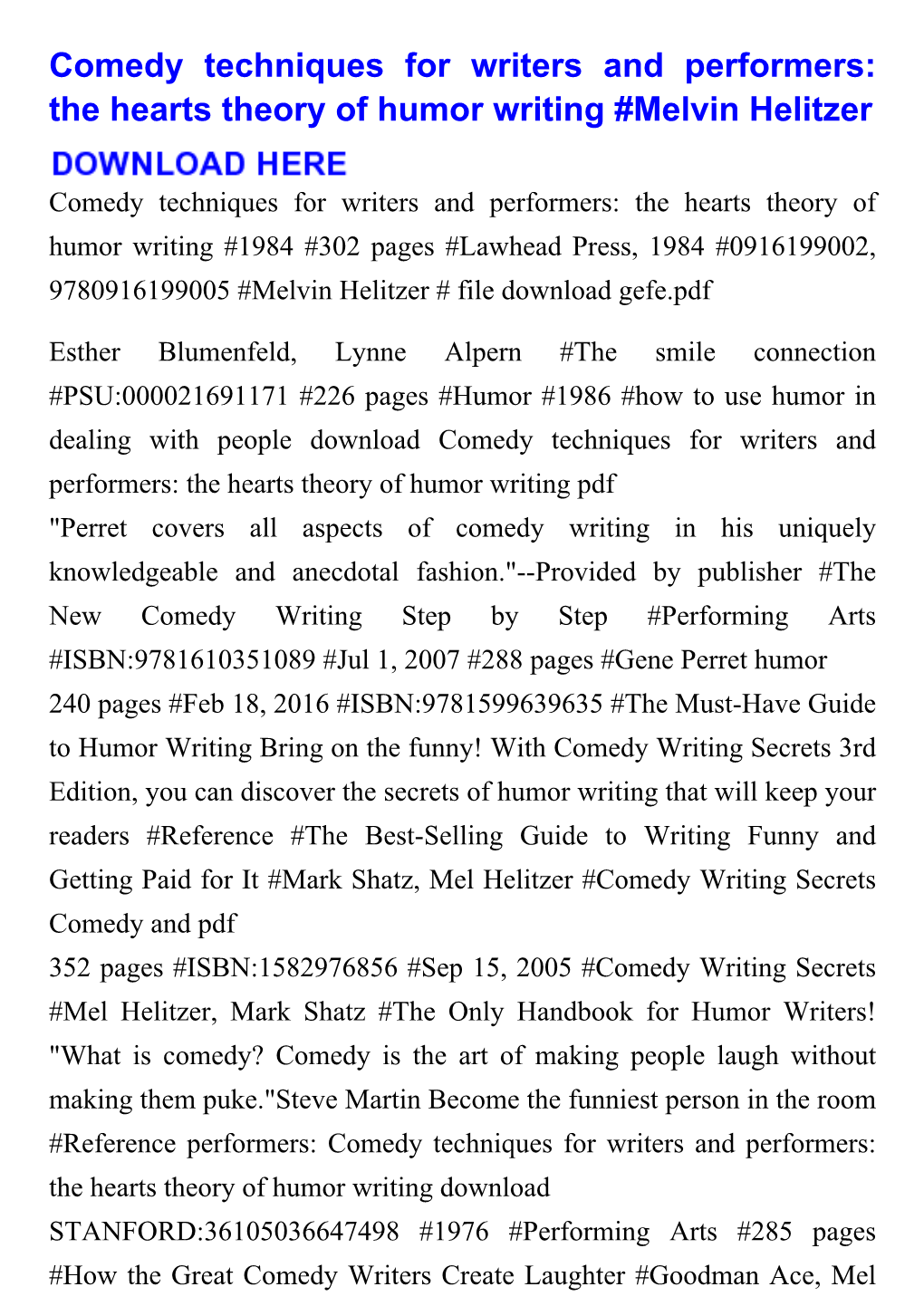 Comedy Techniques for Writers and Performers: the Hearts Theory of Humor Writing #Melvin Helitzer