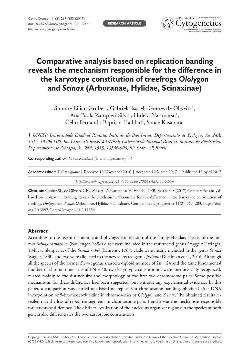 ﻿Comparative Analysis Based on Replication Banding Reveals The