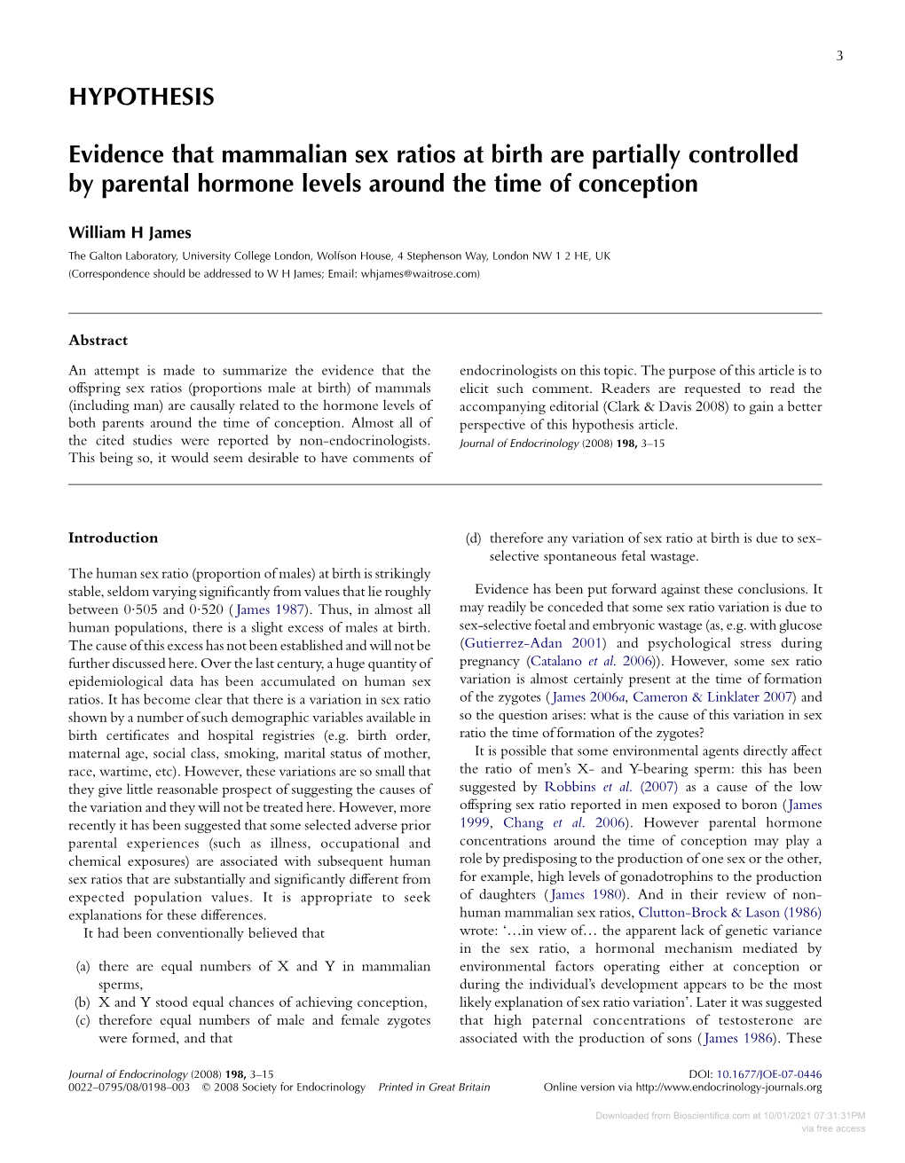 HYPOTHESIS Evidence That Mammalian Sex Ratios at Birth Are