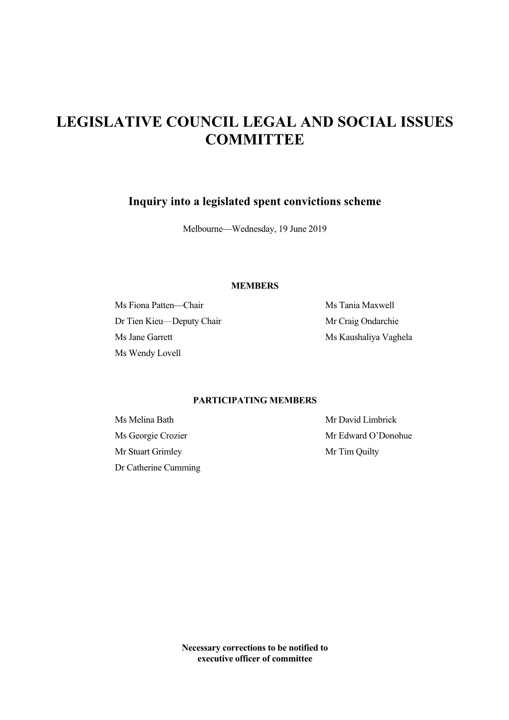 Legislative Council Legal and Social Issues Committee