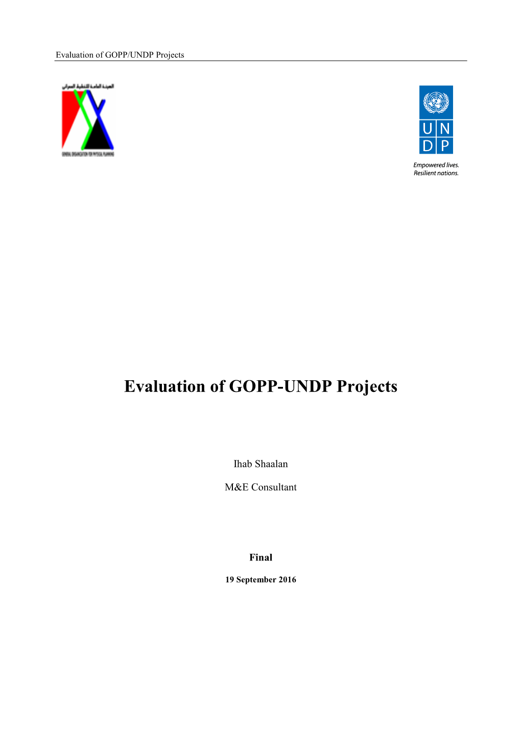 Evaluation of GOPP-UNDP Projects