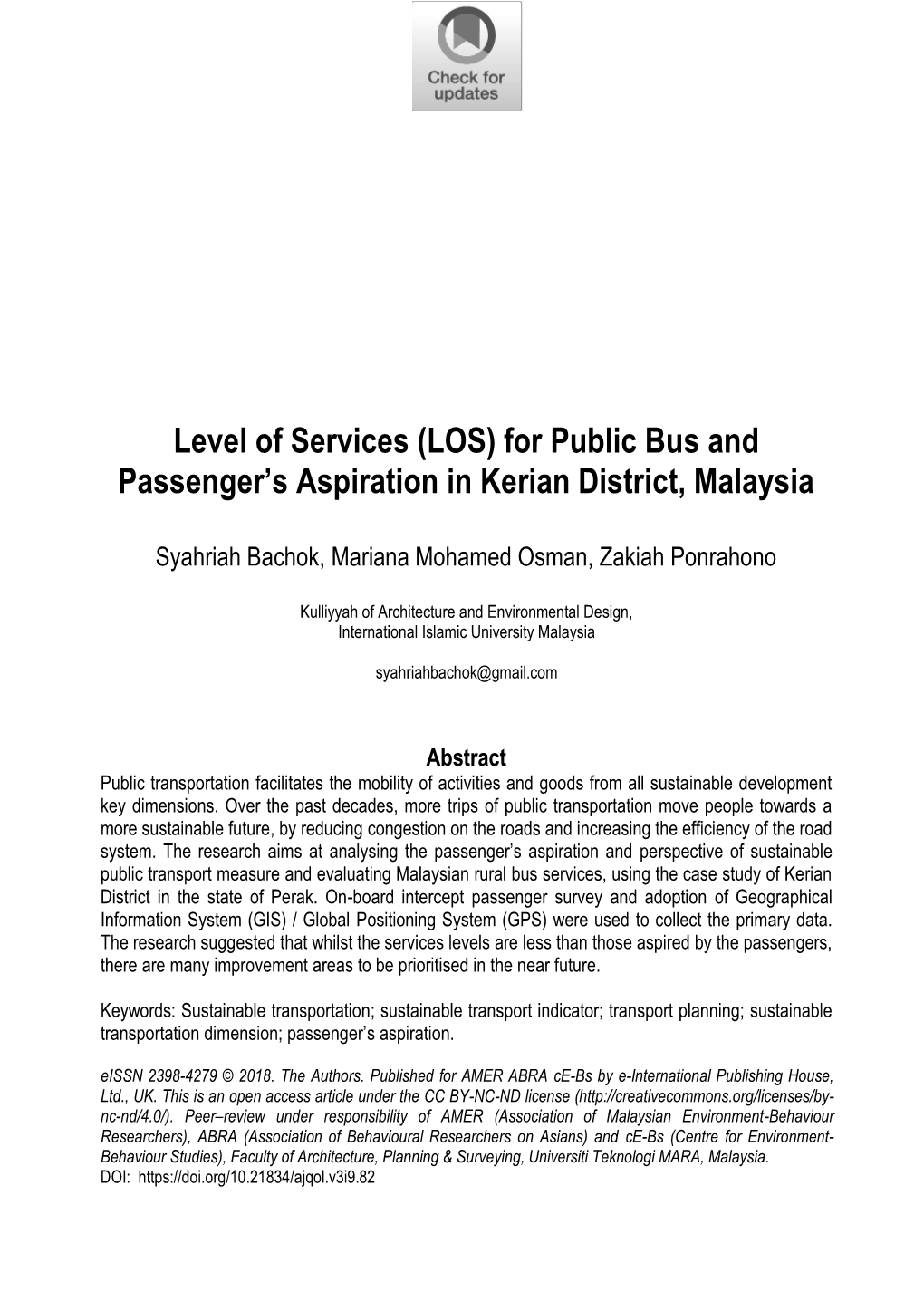 For Public Bus and Passenger's Aspiration in Kerian District, Malaysia