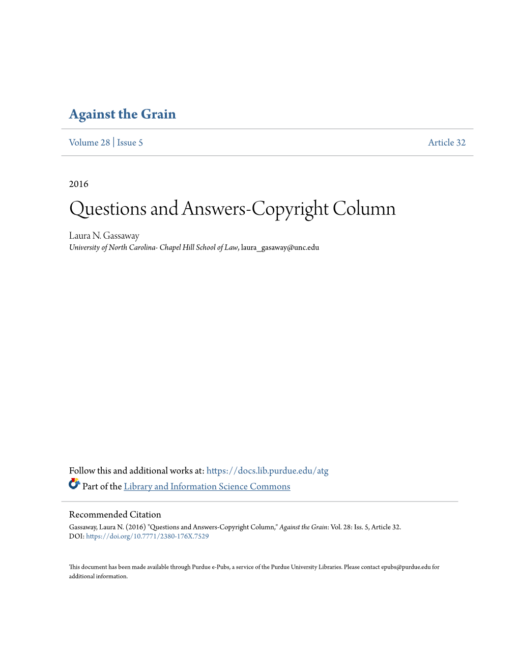 Questions and Answers-Copyright Column Laura N