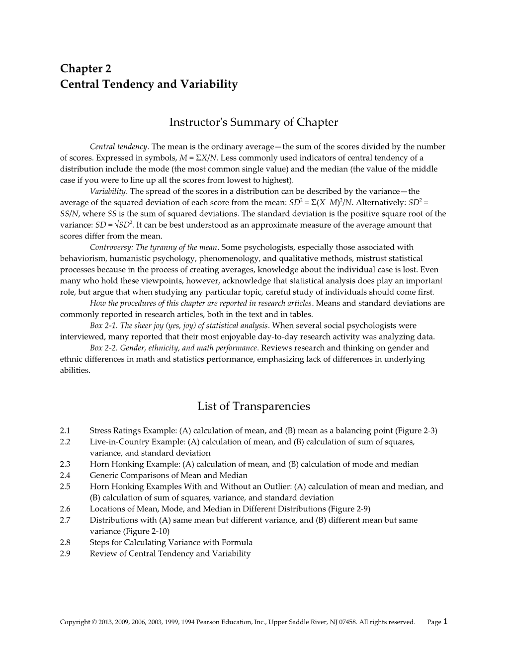 Central Tendency and Variability