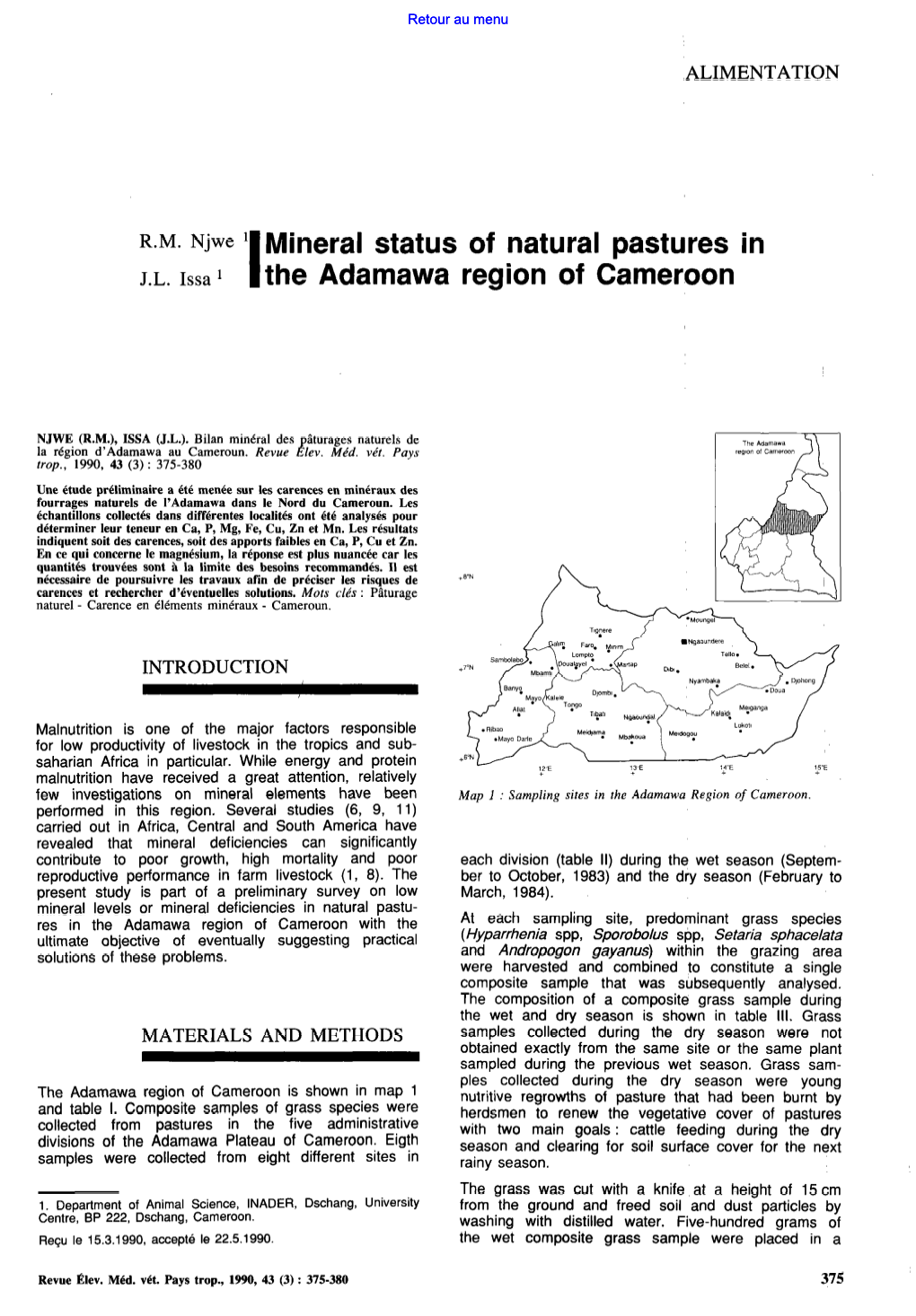 Mineral Status of Natural Pastures in the Adamawa Region of Cameroon