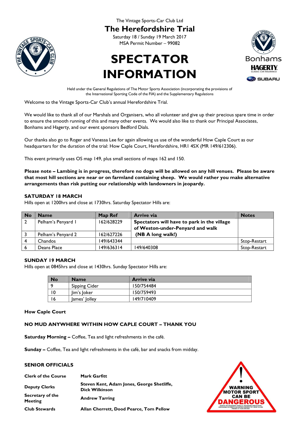 The Vintage Sports-Car Club Ltd the Herefordshire Trial Saturday 18 / Sunday 19 March 2017 MSA Permit Number – 99082