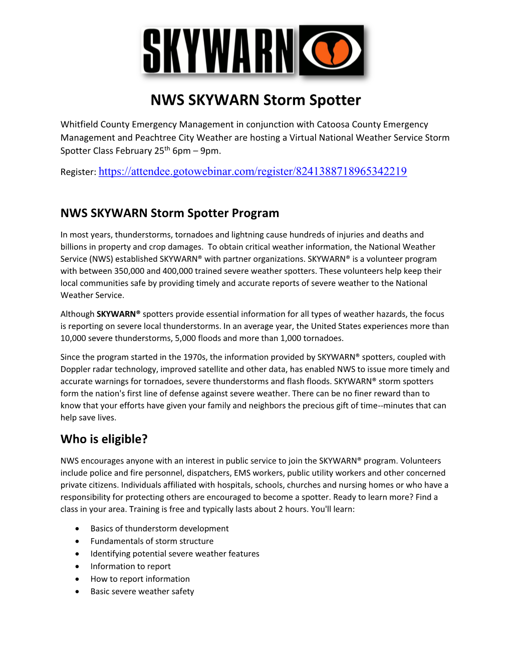 NWS SKYWARN Storm Spotter