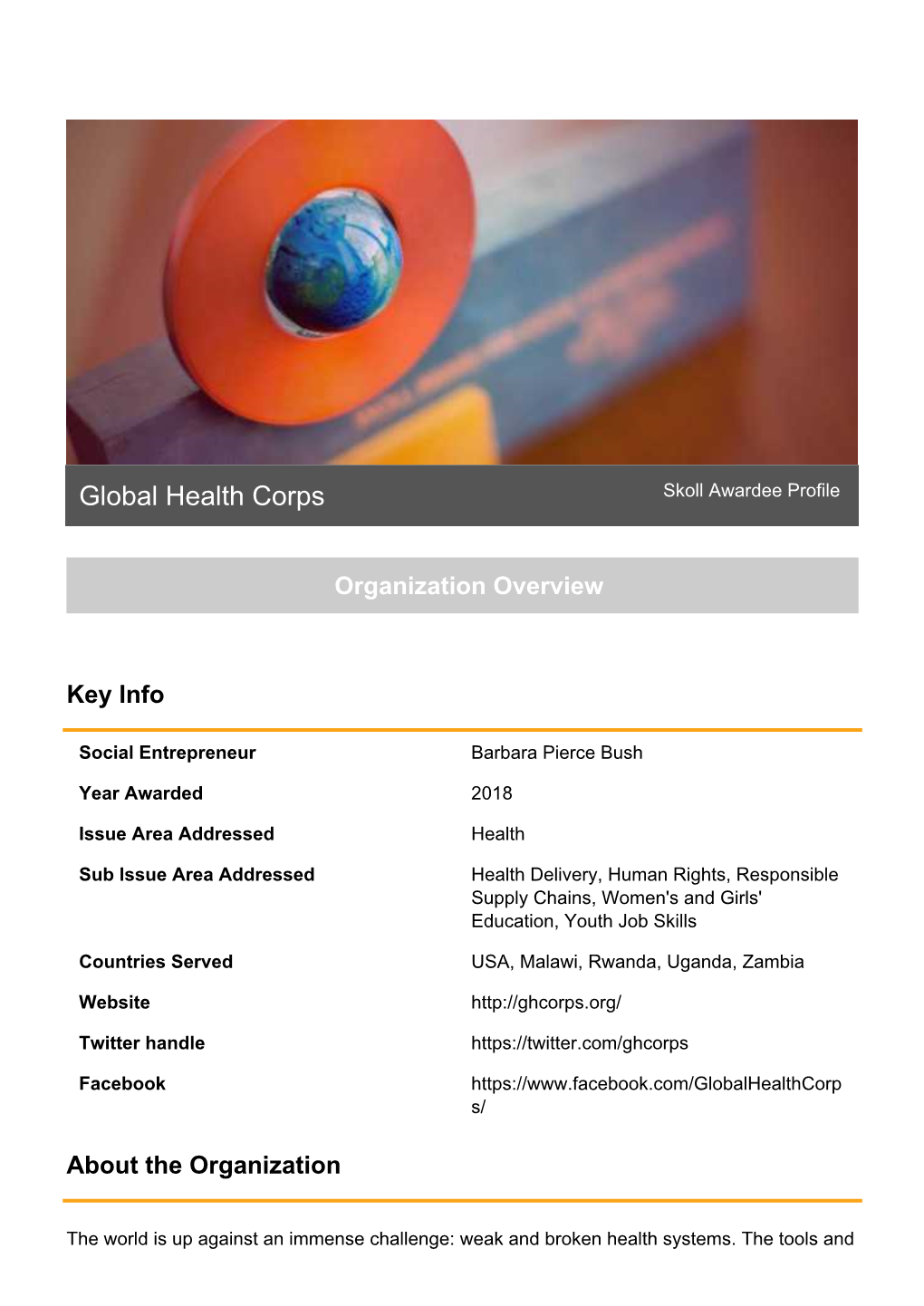 Global Health Corps Skoll Awardee Profile
