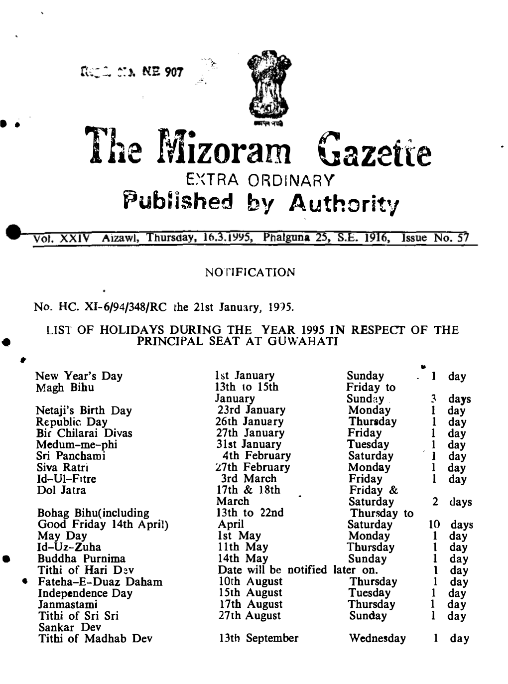 The Fvlizoram Gazette E�(TRA ORDINARY Pubnshed by Authority