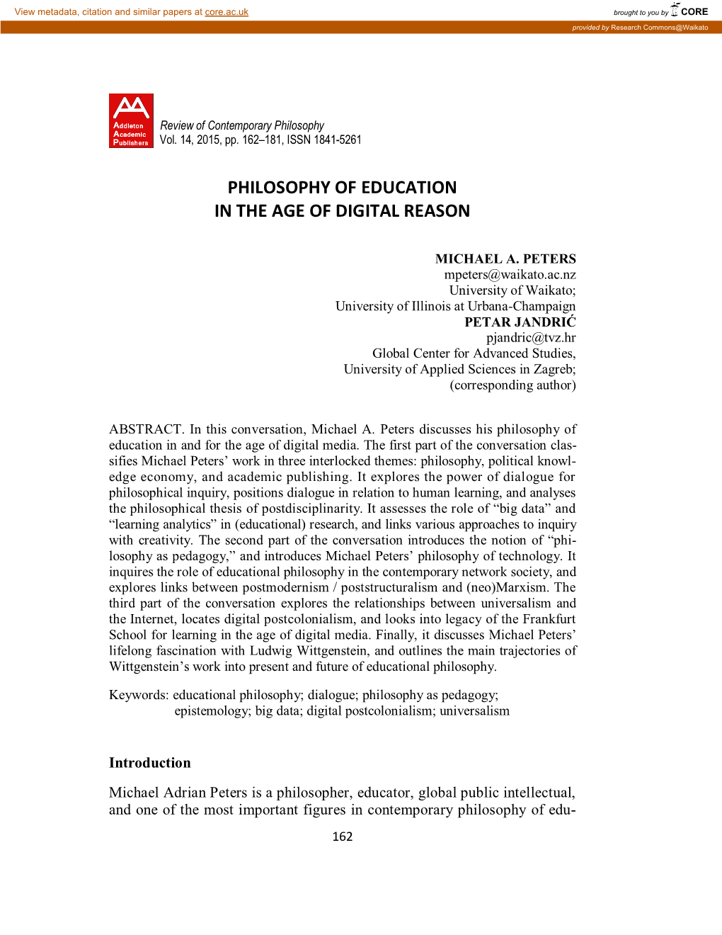 Philosophy of Education in the Age of Digital Reason