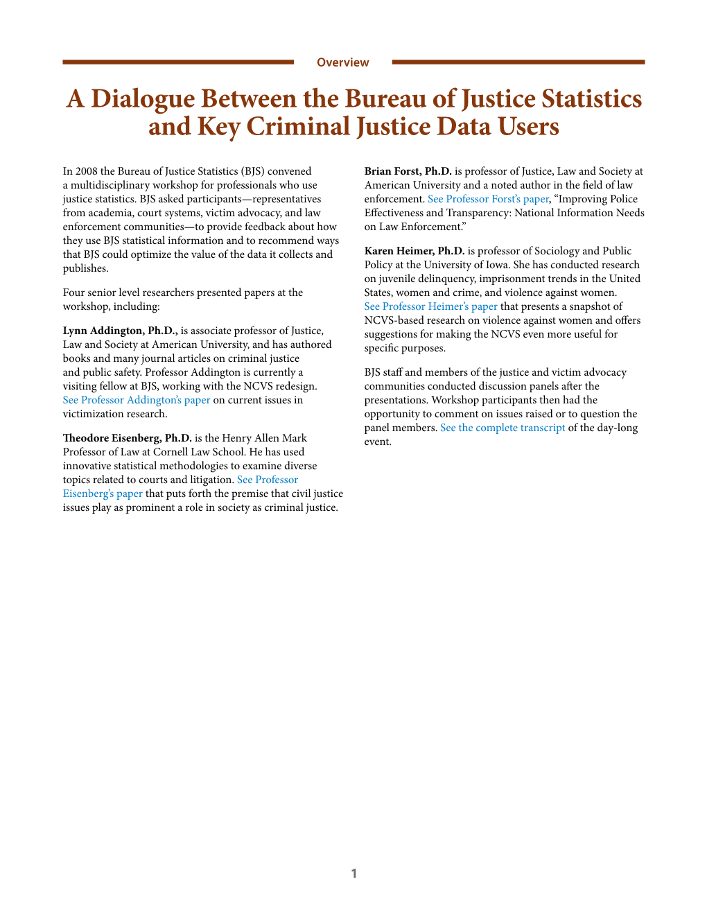 A Dialogue Between Bureau of Justice Statistics and Key Criminal Justice