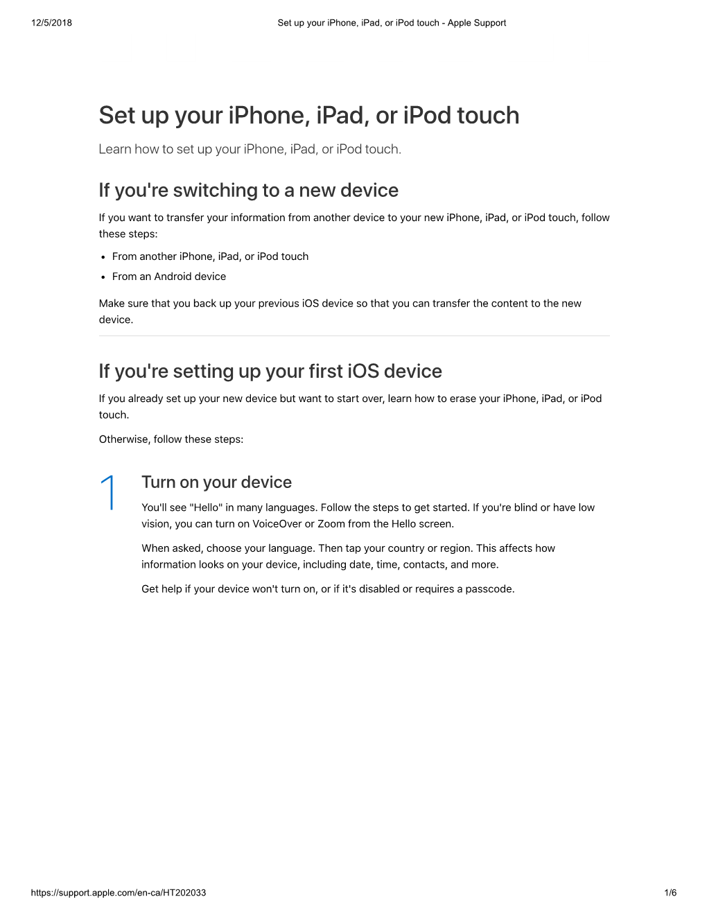 Set up Your Iphone, Ipad, Or Ipod Touch - Apple Support