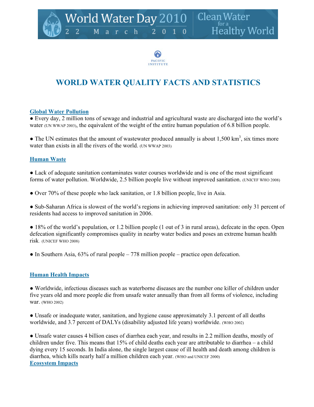 World Water Quality Facts and Statistics