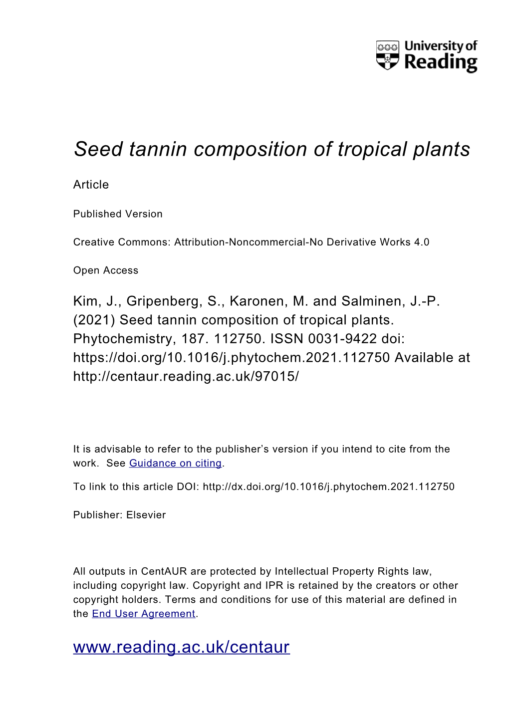 Seed Tannin Composition of Tropical Plants