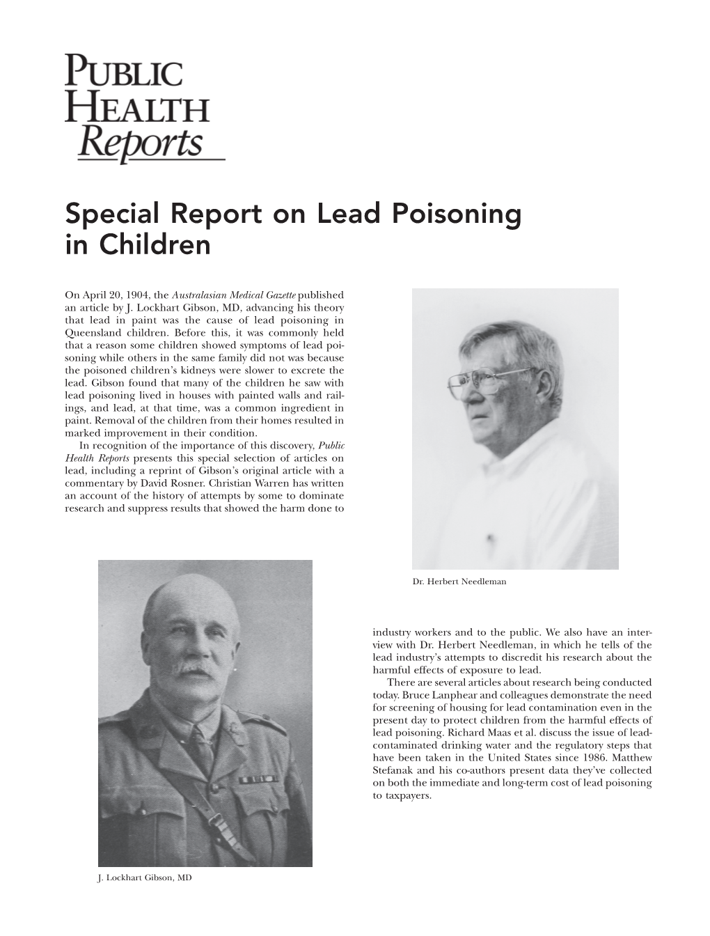 Special Report on Lead Poisoning in Children