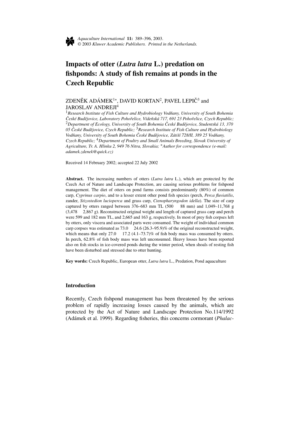 Predation on Fishponds: a Study of Fish Remains at Ponds