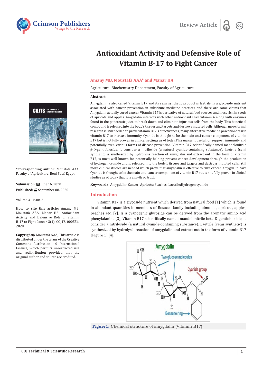 Antioxidant Activity and Defensive Role of Vitamin B-17 to Fight Cancer