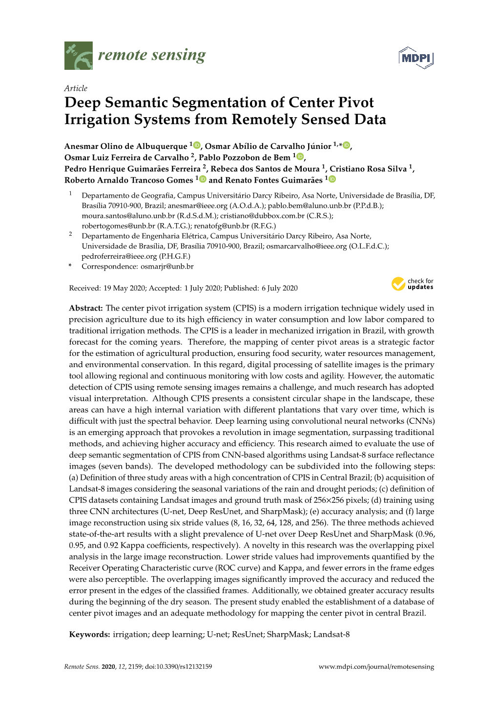 Deep Semantic Segmentation of Center Pivot Irrigation Systems from Remotely Sensed Data